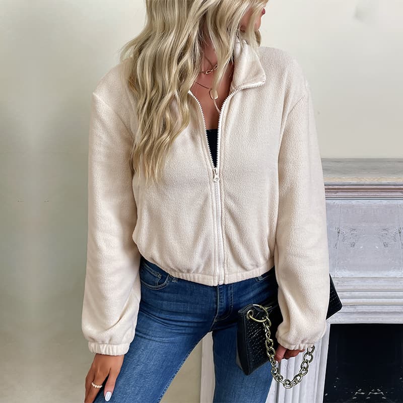 Women's short solid color fleece coat women