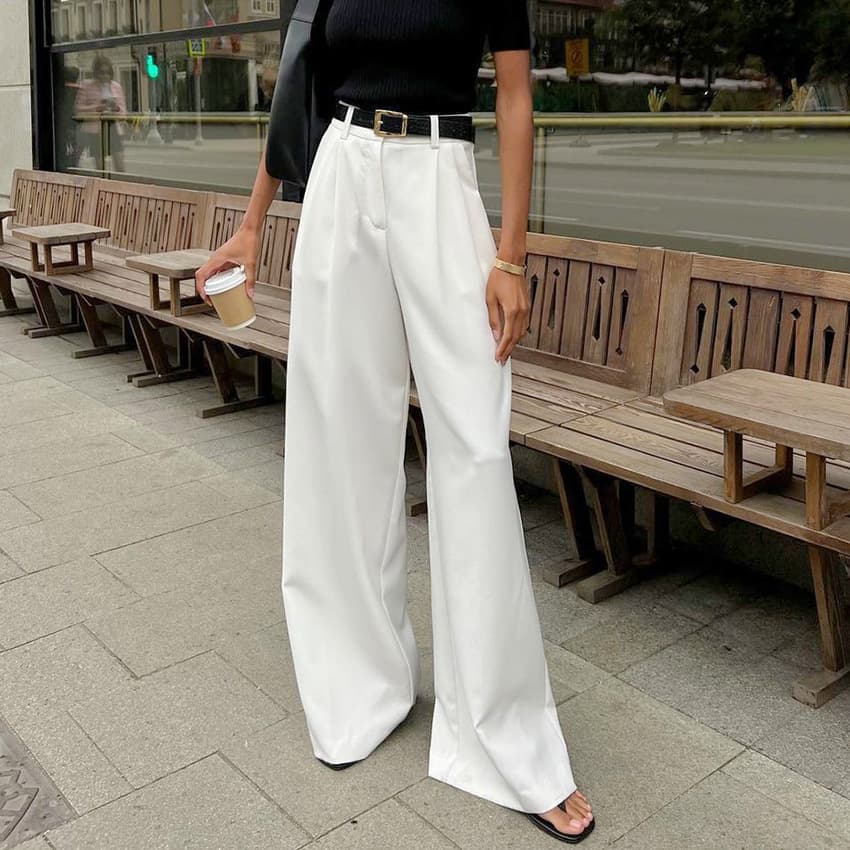 Women's Clothing new white high waisted trousers fashion versatile simple casual pants trousers loose autumn women's clothing