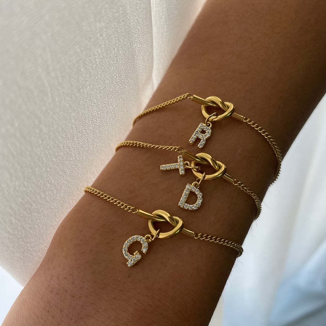 Stainless Steel Water Lover's Knot Necklace Bracelet 26 Letter Pendant Diy Love Knot Cuban Chain Plated With Real Gold