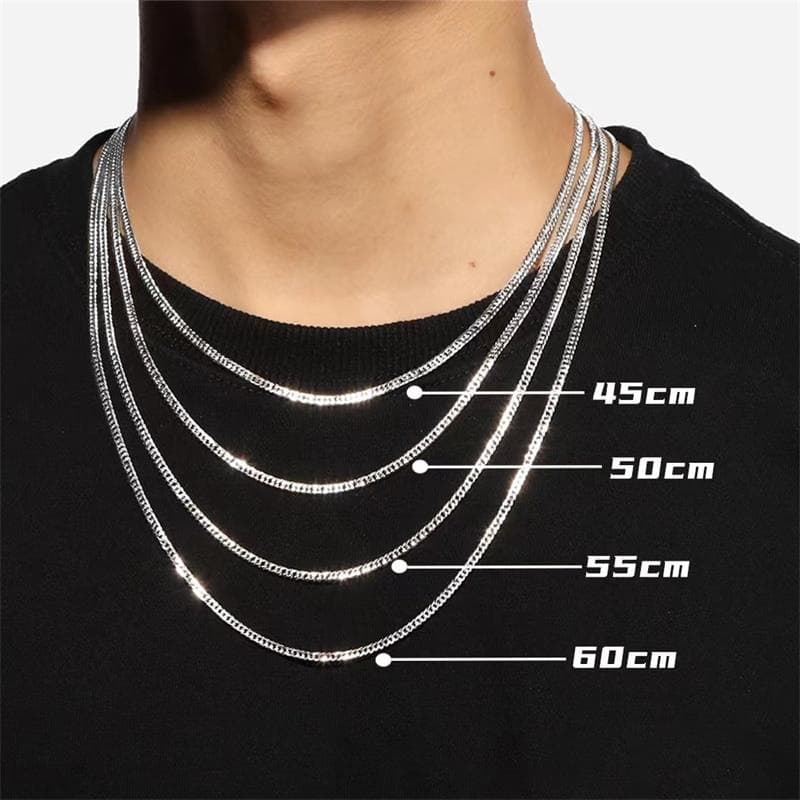 S Pure Silver Cuban Men's Necklace Carved Side Hip Hop Minimalist Clavicle Chain For Women