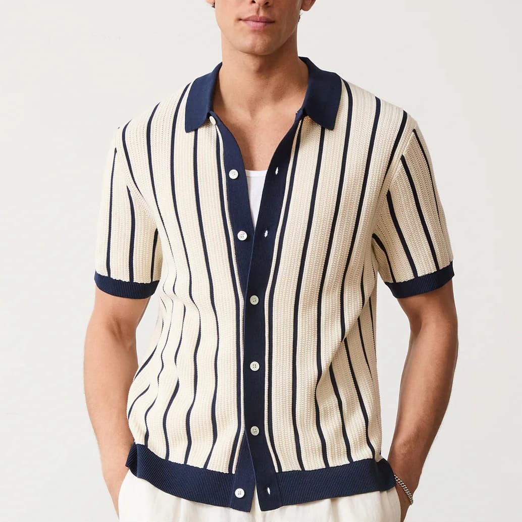 Men's Solid Color Short Sleeved Lapel Knitted Polo Shirt