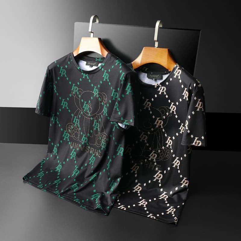 Men's Clothing Ice Silk T Shirt Men's Quick Drying Short Sleeved Thin Trend Hot Diamond Slim Large Size Floral Half Sleeved T Shirt