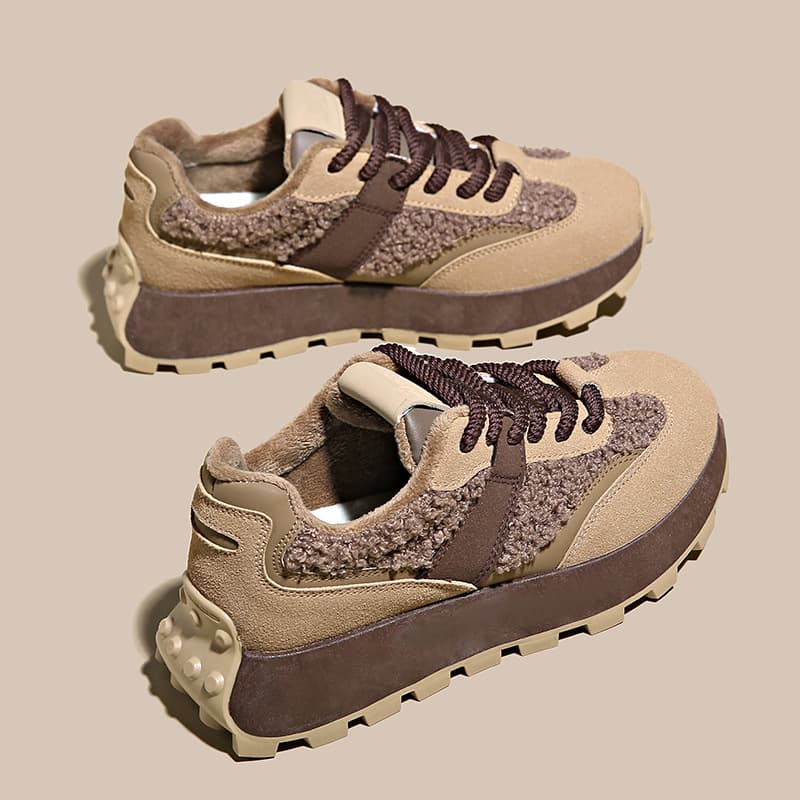 Ruoji Plush Sports Thick Soled German Training 2023 New Autumn Warm Cotton Shoes, Women's Winter Waffle Shoes