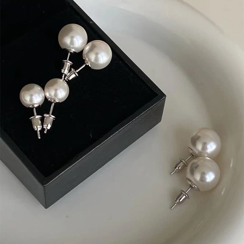 Korean Fever Same Style Silver Genuine Round Strong Light Elegant Shijia Crystal Large Pearl Earrings