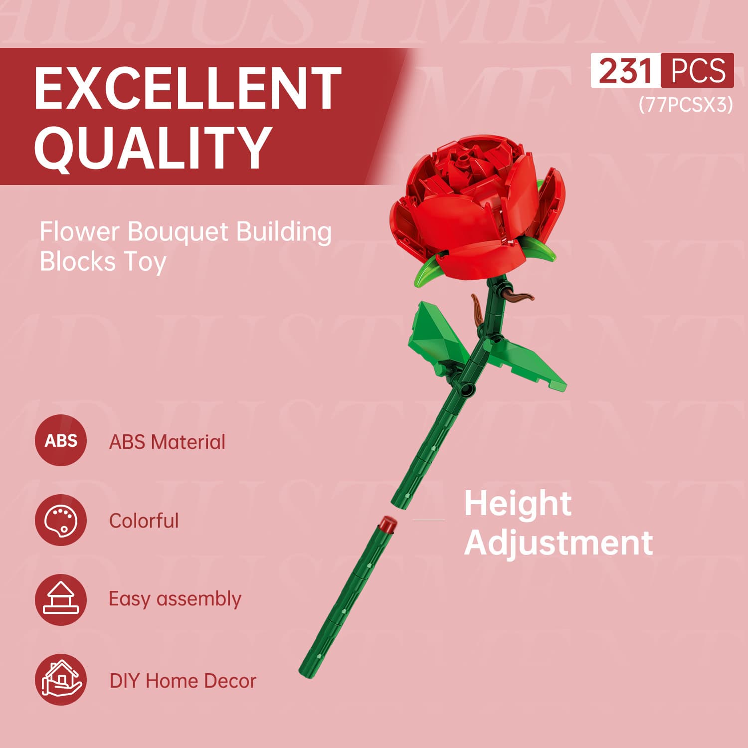 Building Blocks red rose building blocks bouquet puzzle assembly home decoration Valentine's Day gift