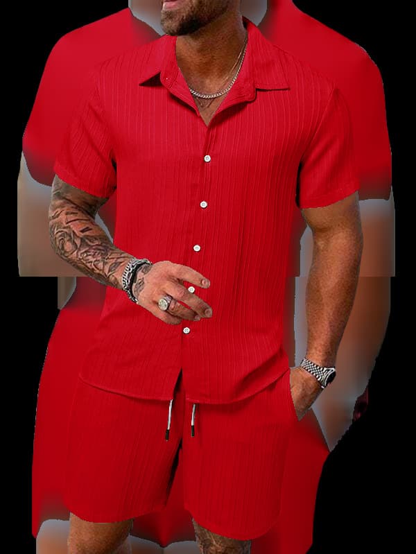 Chemise à revers rayée pour hommes, short, costume de sport décontracté à la mode
