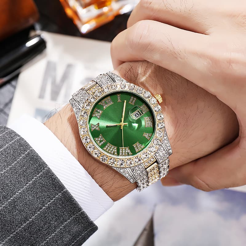 Men's And Women's Watch Steel Band Hiha Roman Scale Diamond Calendar Student Quartz Wristwatch