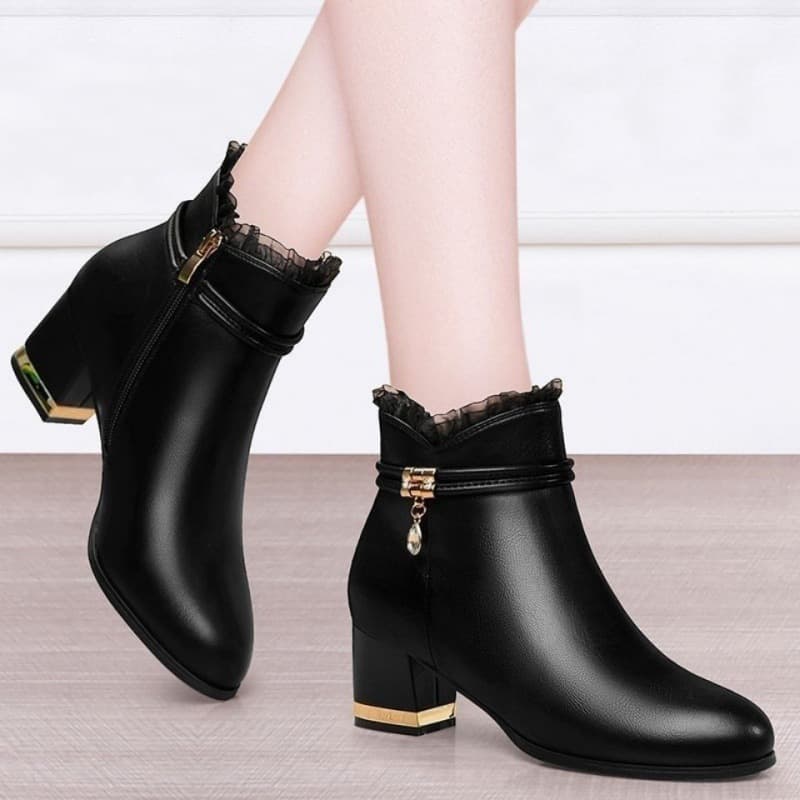 Martin For Women New Short Mid-Heel Chunky Heel Autumn Winter Fleece-Lined Warm Versatile Cotton Women's Boots