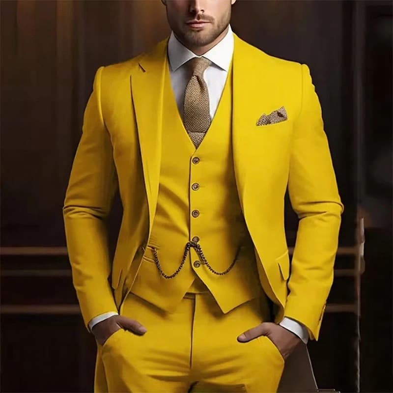 Ensemble de costume 3 pièces premium pour homme - Coupe slim, blazer de mariage et de cérémonie avec gilet et pantalon