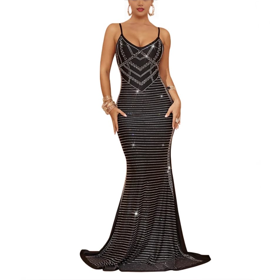 Women’s Clothing fashion women's suspenders sleeveless hot diamond sexy backless long dress