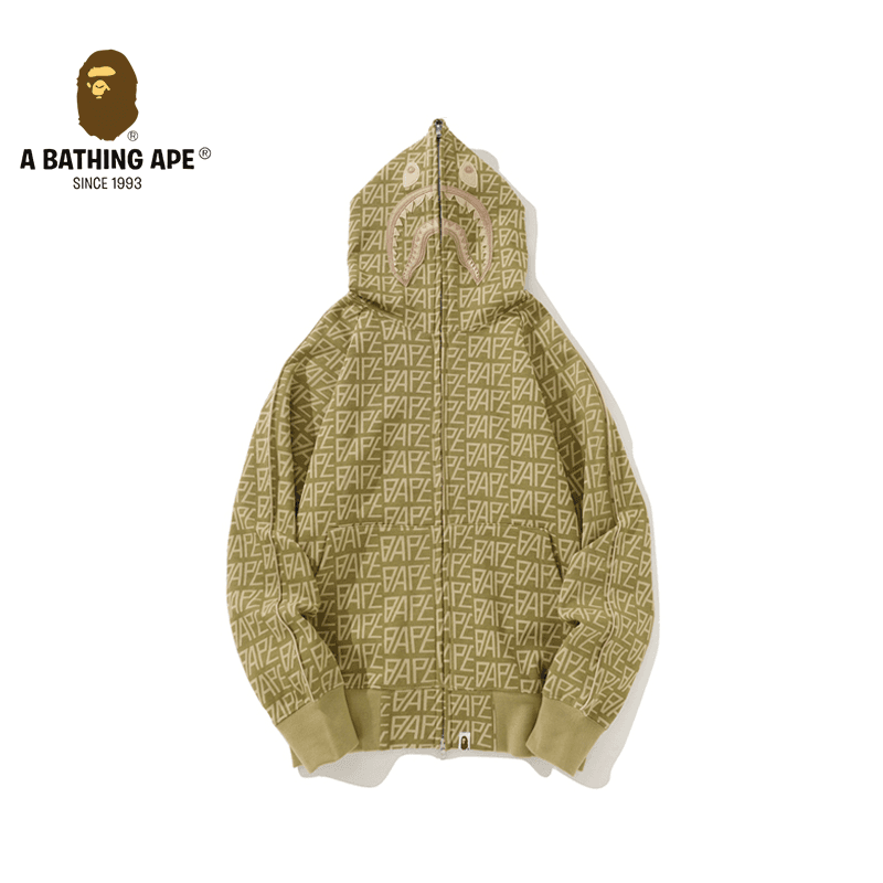 A BATHING APE ABC CAMO High Quality Pure Cotton Version Yellow Full Print Hoodie SHARK FULL ZIP HOODIE MENS AND WOMEN
