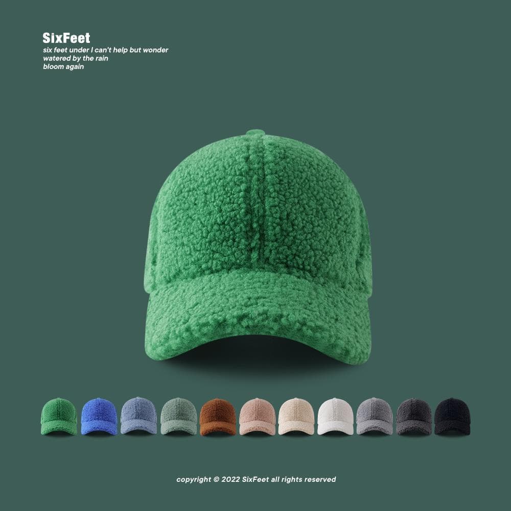 SixFeet Autumn/Winter Green Baseball Solid Color Simple Face Show Small Korean Edition Ins Plush Duck Tongue Hat