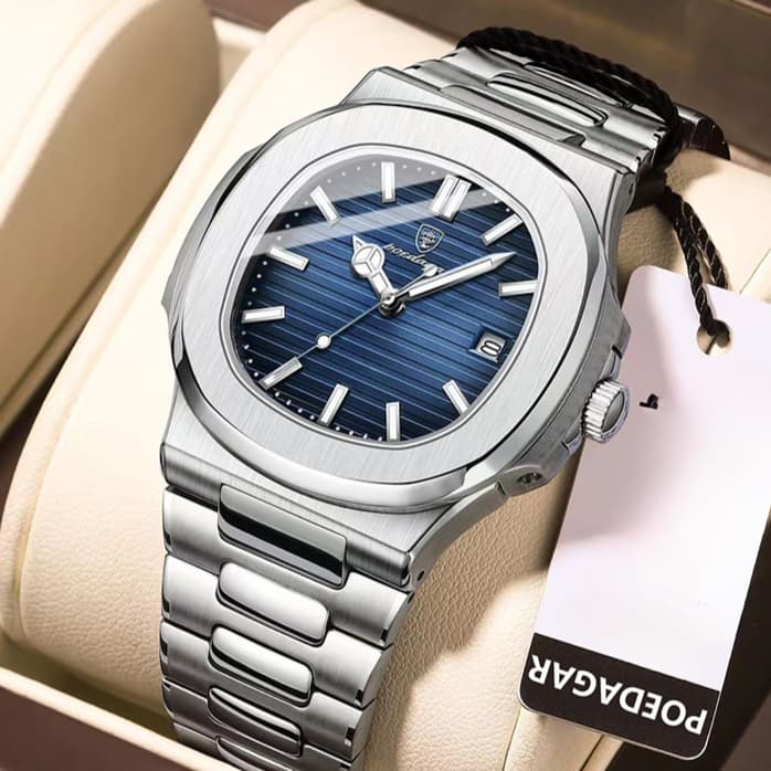 Square Quartz Men Watch Business Male Clock Luminous Date Stainless Steel Wristwatch