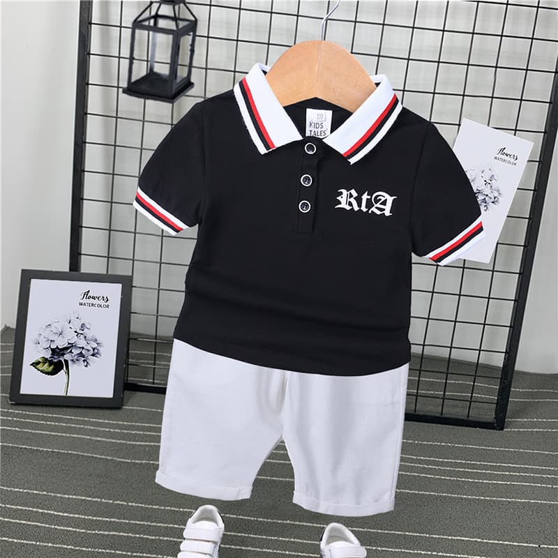 mother&kids Boys casual suit loose Korean summer T-shirt trendy cotton children's short-sleeved shorts POLO shirt 2-piece set