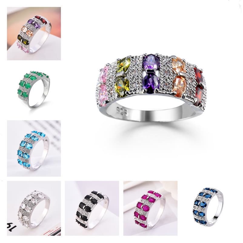 ins Lady Rainbow Crystal Ring Fashion Colorful Zircon Party wedding Ring Jewelry Gift