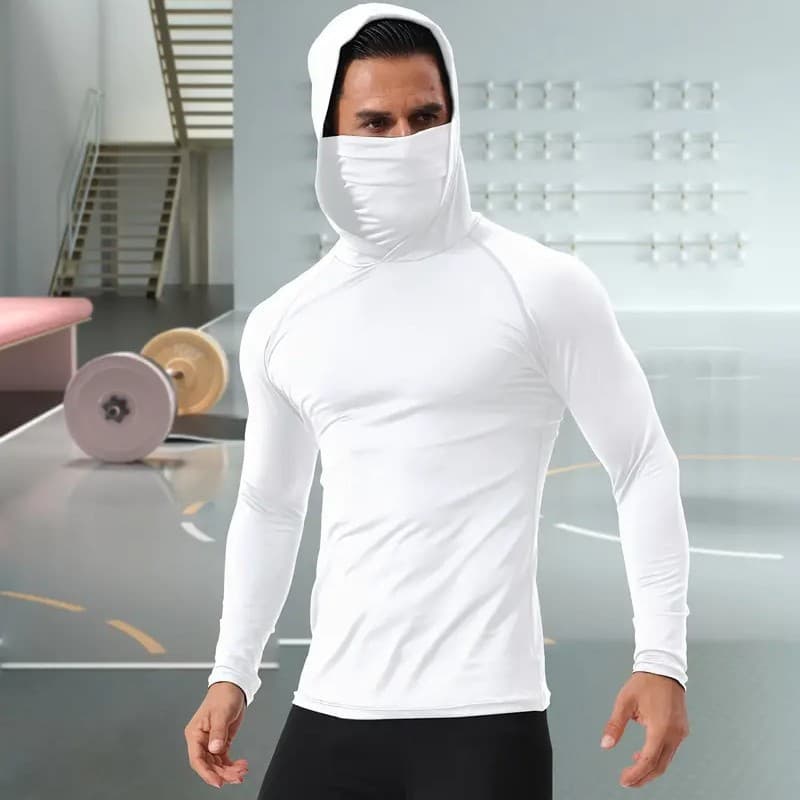 Men's Clothing Outdoor Sports High Elastic Quick Drying Cycling Training Tight High Collar Hooded Long Sleeved Sweatshirt