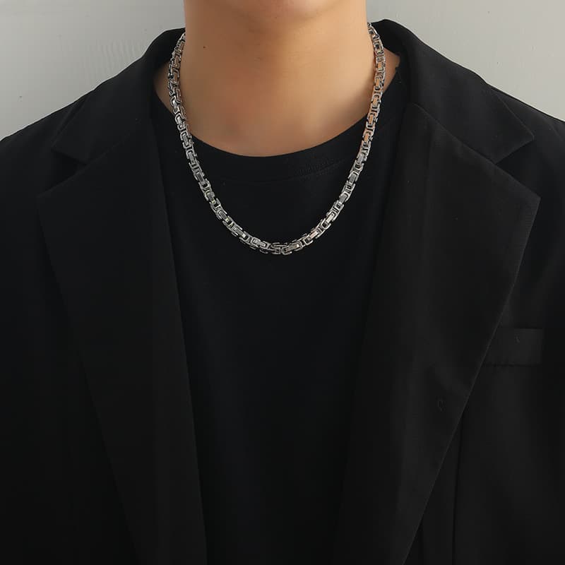 1pcs Stainless Steel Emperor Chain Men's Light Luxury Necklace Titanium Steel King Chain Handmade Square Splicing Back Chain Bracelet