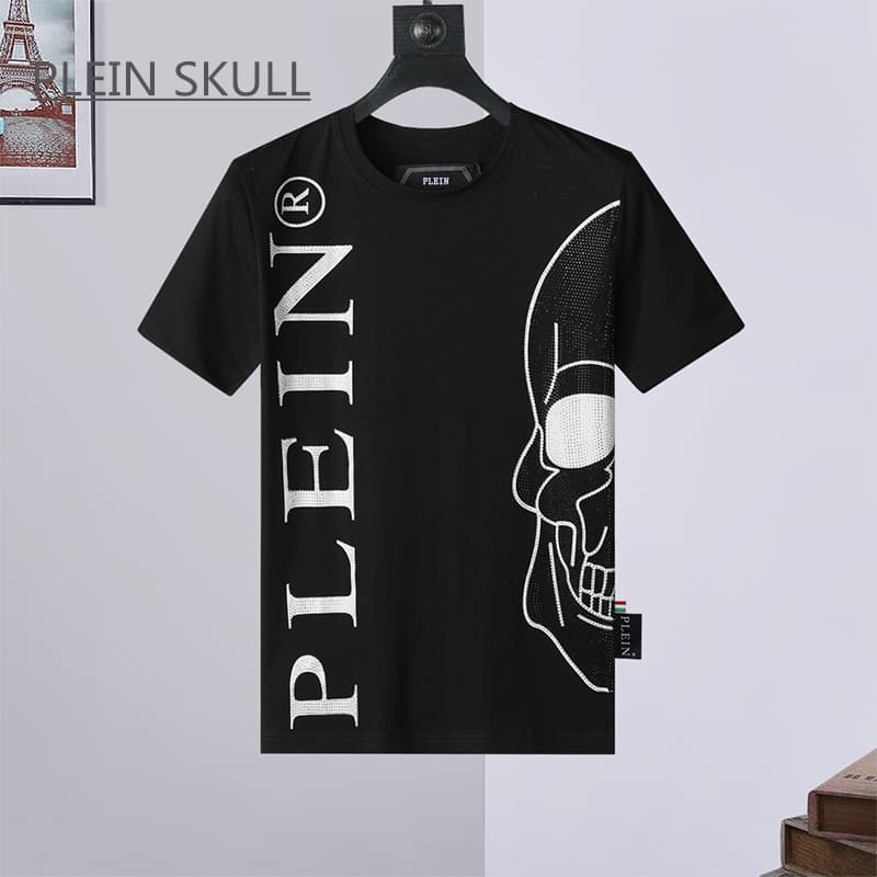PLEIN SKULL Light Men's T-shirt Classic Retro Summer Fit Gothic Punk Party Short Sleeve Top Round Unisex Sports Neck Tee