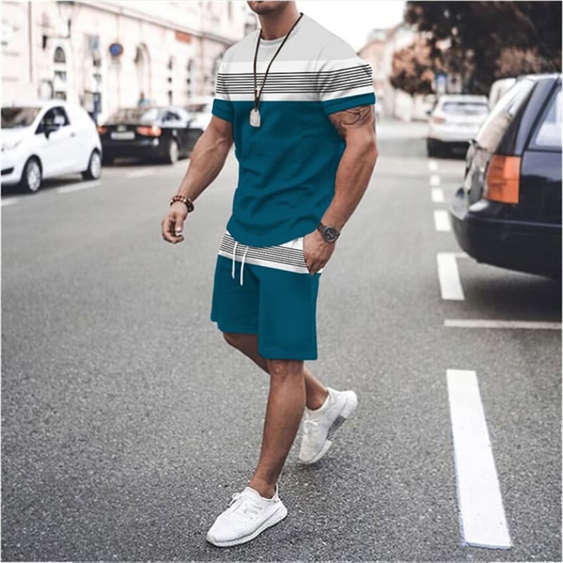 Men's Summer Fitness Sports Trend Loose Casual T Sleeve Two Piece Set Fashion