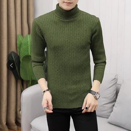 Pull en tricot pour homme, col montant, torsadé, couleur unie, décontracté, chaud, col roulé, hiver