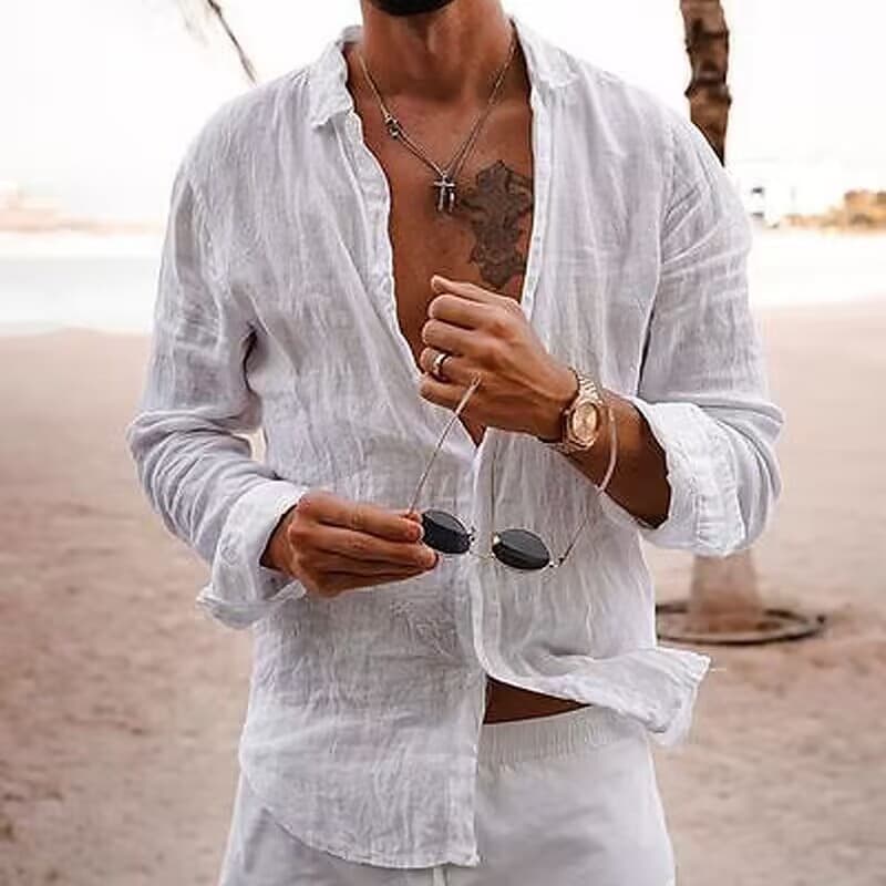 Men's Clothing 2025 Men's Long Sleeve Shirt Solid Color Lapel Casual Style Shirt