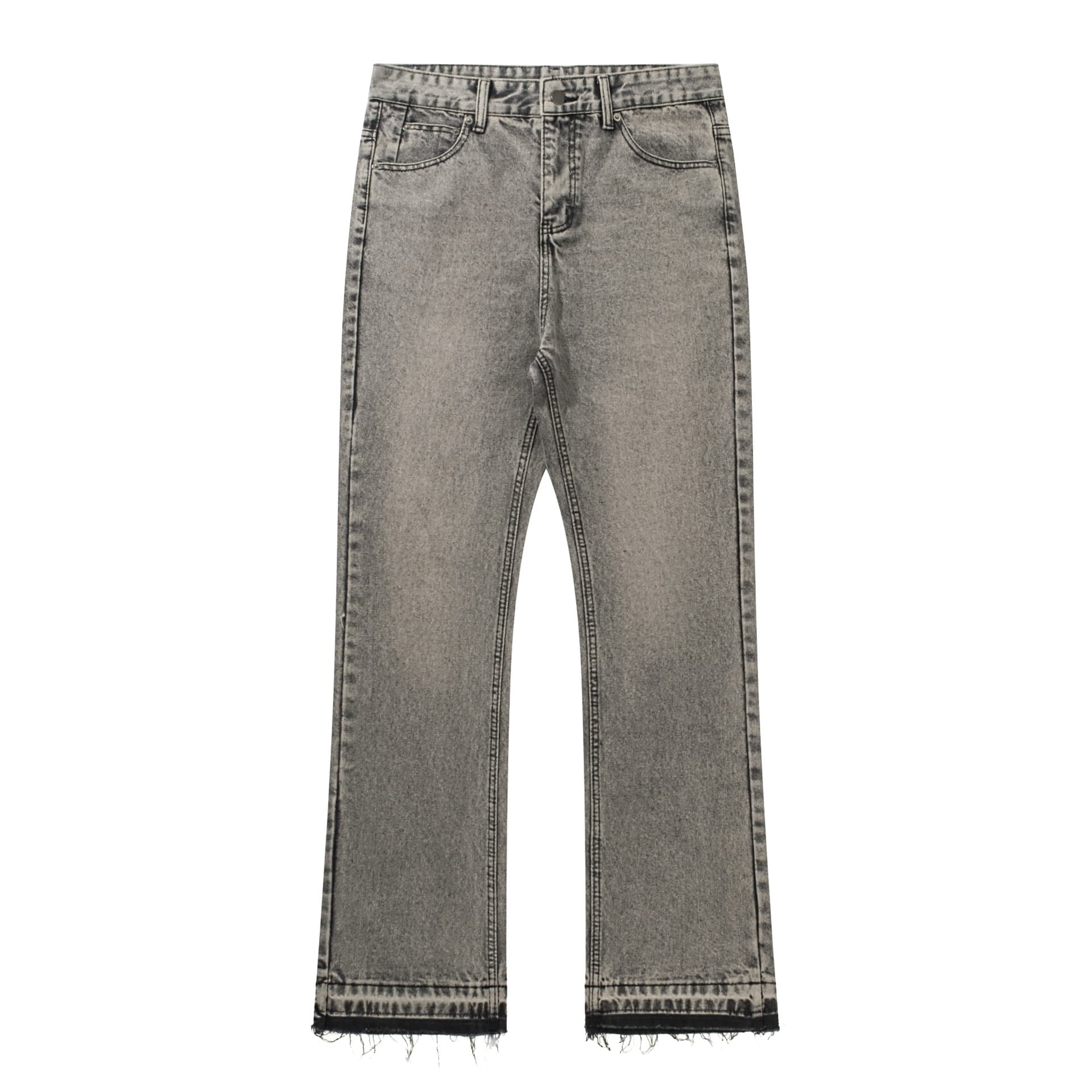 Smoke Gray Tassel Version Retro Vintage Jeans Distressed Gray Fringe Hem, Relaxed Straight Fit AestheticComfort Stretch Denim Jeans