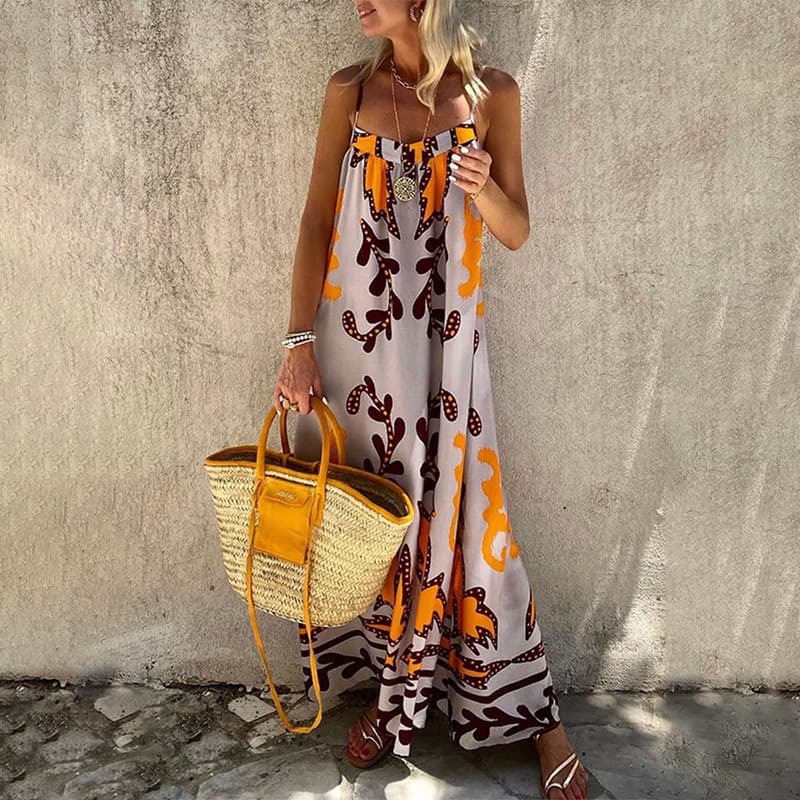 Robe longue trapèze élégante à imprimé floral pour femme, nouvelle collection printemps 2025