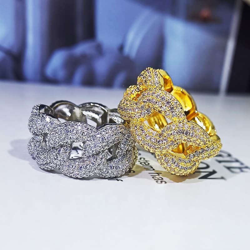NYUK Cuban Chain Set With Zircon Shining Hip Hop Trendy Men's And Women's Rings Tail Ring Street Dance Couple