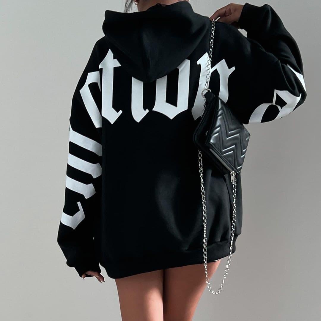 Women's Fashion Print Joker Long Sleeve Loose Hooded Women's Sweatshirt