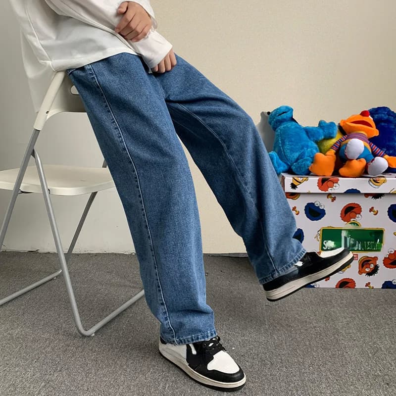 2024 Spring Streetwear Baggy Jeans Men Korean Fashion Loose Straight Wide Leg Hip-hop Pants Male Brand Clothing Black Light Blue
