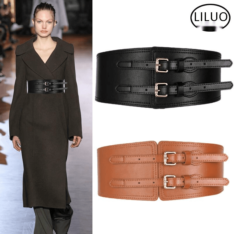 New Collection Waist Versatile Black Belt Embellishment Waist Closure for Women's Outerwear Elastic Wide Belt with Coat, Suit and Skirt