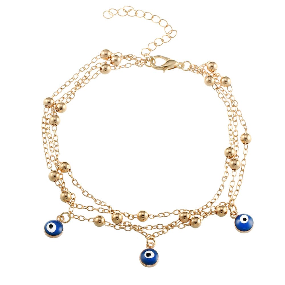 Fashion Bohemian Summer Turkey Blue Eye Pendant Foot Chain Pearl Chain Beach Anklet
