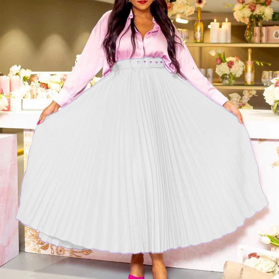 D293P With Belt Women's New High Waist Large Hemline Mid Length Pressed Pleated Temperament Draping Half Dress