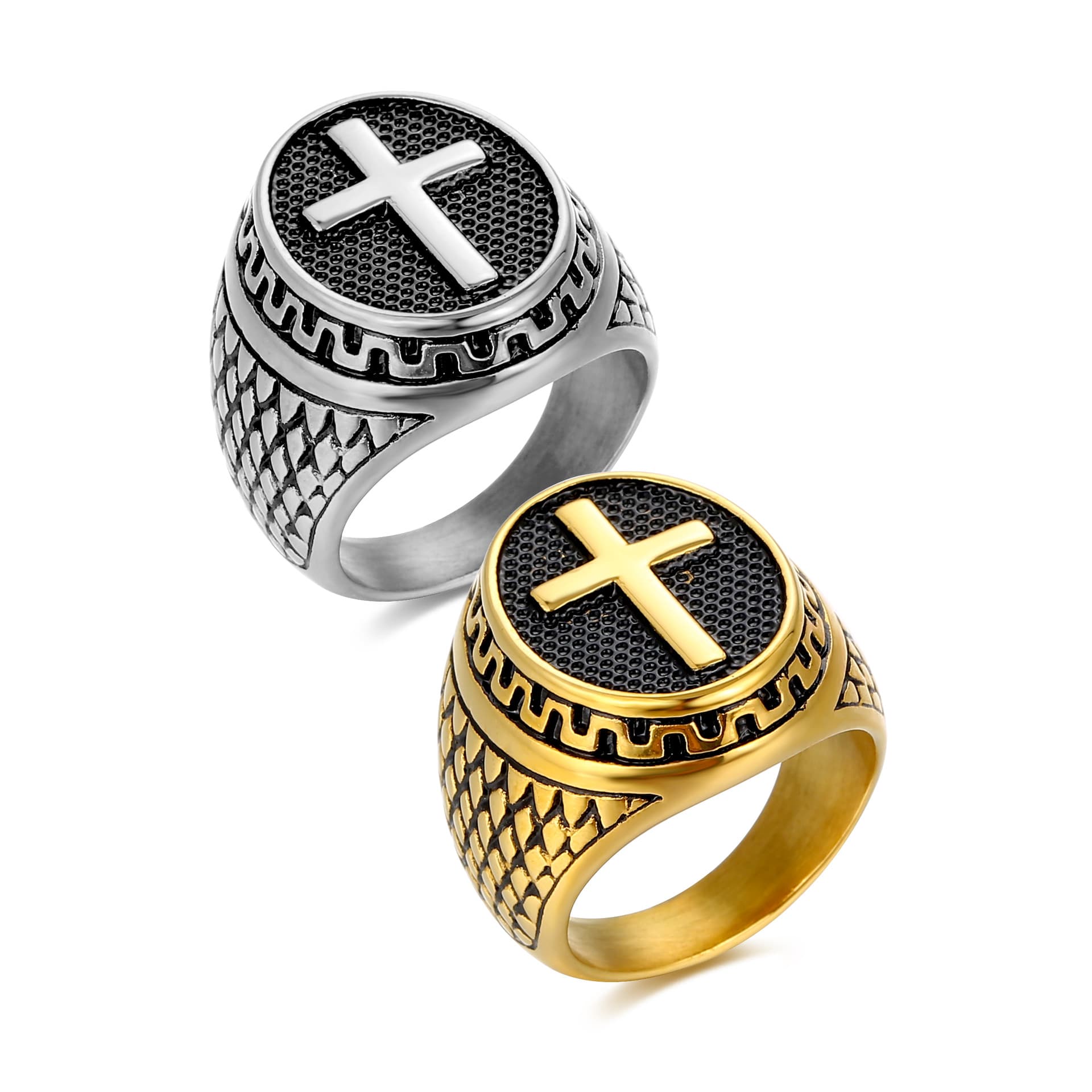 Men's Jewelry Retro Punk Ring Titanium Steel Gold Plated Color Preserving Cross Ring