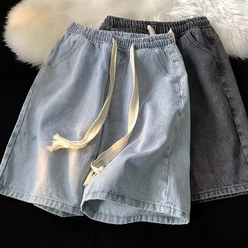 Men's Clothing Washed Distressed Denim Shorts Men's Summer Thin Shorts Retro Loose Straight Casual Mid Length Pants