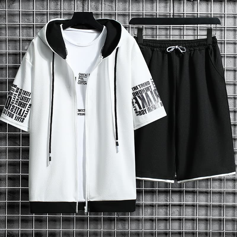 Men's Clothing Spring and Summer New Men's Cardigan Sweater Suit Youth Hooded Casual Korean Sportswear Two piece Set Trend