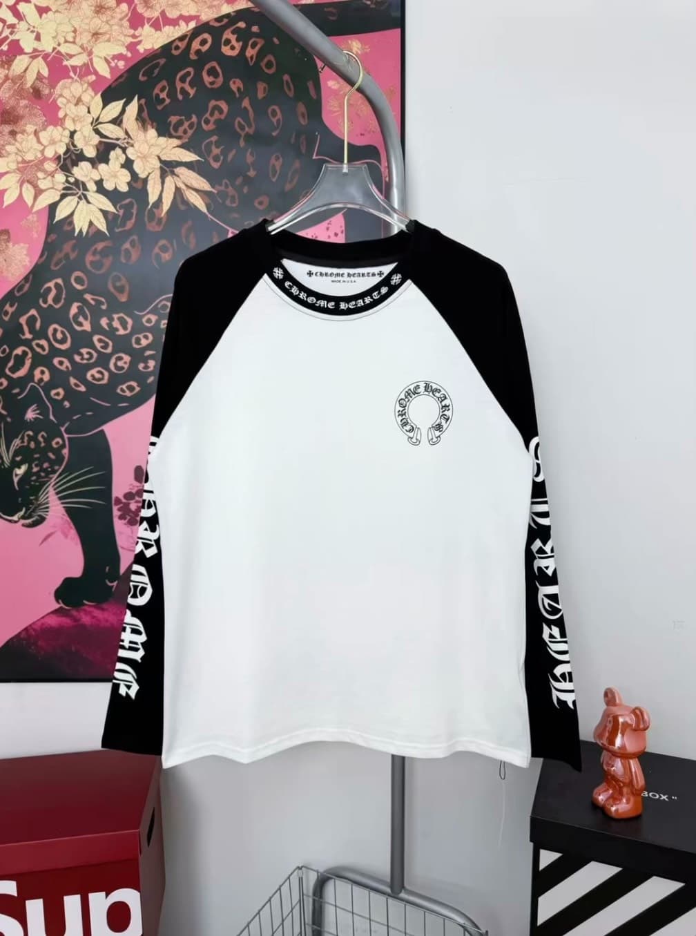 Sweat à capuche patchwork Croc Heart noir et blanc Miami édition limitée fer à cheval manches longues