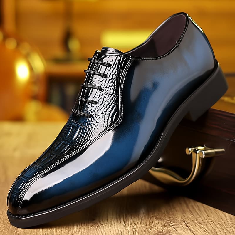 Summer New Men's Business Dress Crocodile Pattern Blok Wedding High End British Style Genuine Leather Derby Shoes