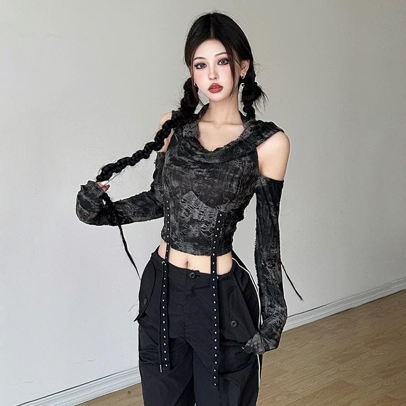 Ng2510292 Pure Desire Y2K Hot Girl Design Off-Shoulder Slimming Hooded Long Sleeve T-Shirt For Women Autumn Winter Elegant