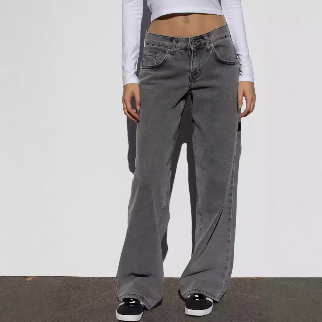 Women's Clothing Washed Retro Straight High Waist Wide Leg Loose Drape Versatile Jeans