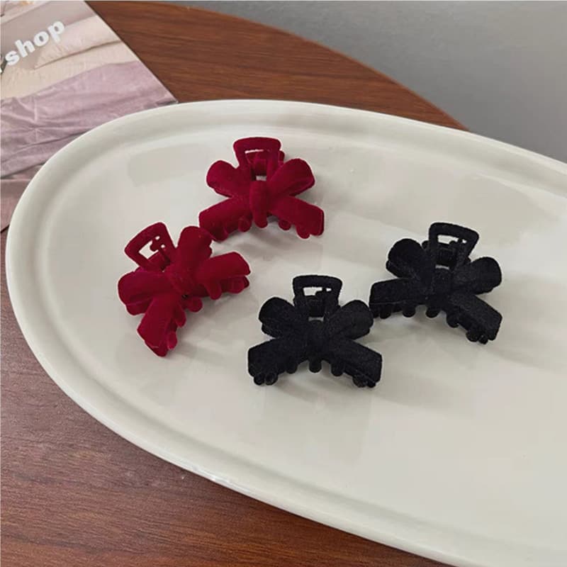 Small bow ~ autumn and winter flocking small clip Net red broken hair bangs hairpin female clip headdress