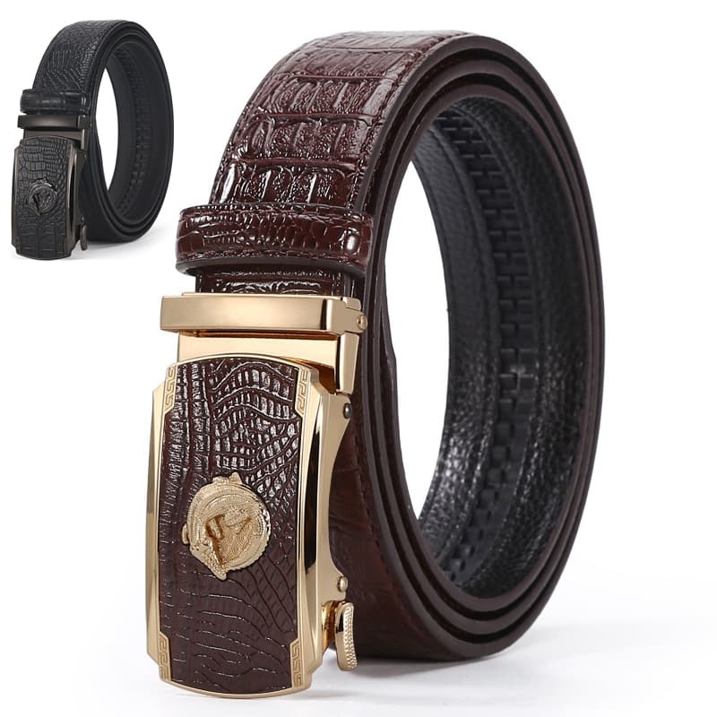 VOOTHOST Fashion Men's Leather Belts Cowhide Leather Belt High Quality Crocodile Automatic Buckle Casual Business Belt F0012