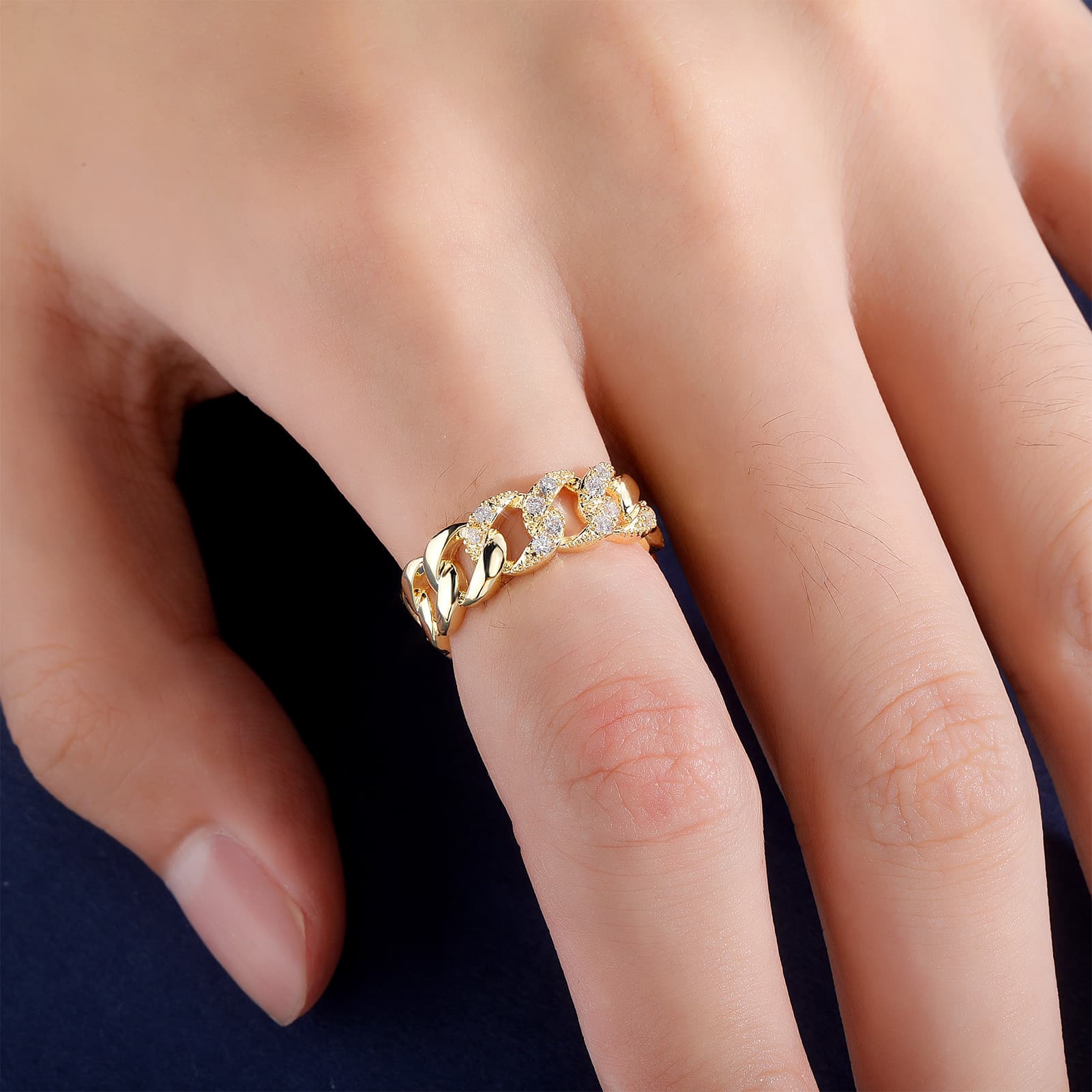 Hip Hop INS Style Cuban Full Diamond Open Ring Index Finger Ring Men And Women Simple Fashion Ring