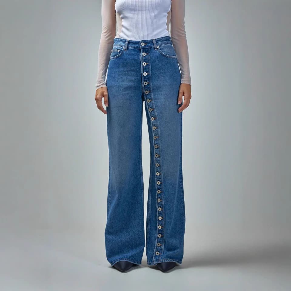 Vintage Washed High-Waisted Straight Leg Jeans For Women - Retro Button Fly Denim Pants With Distressed Details