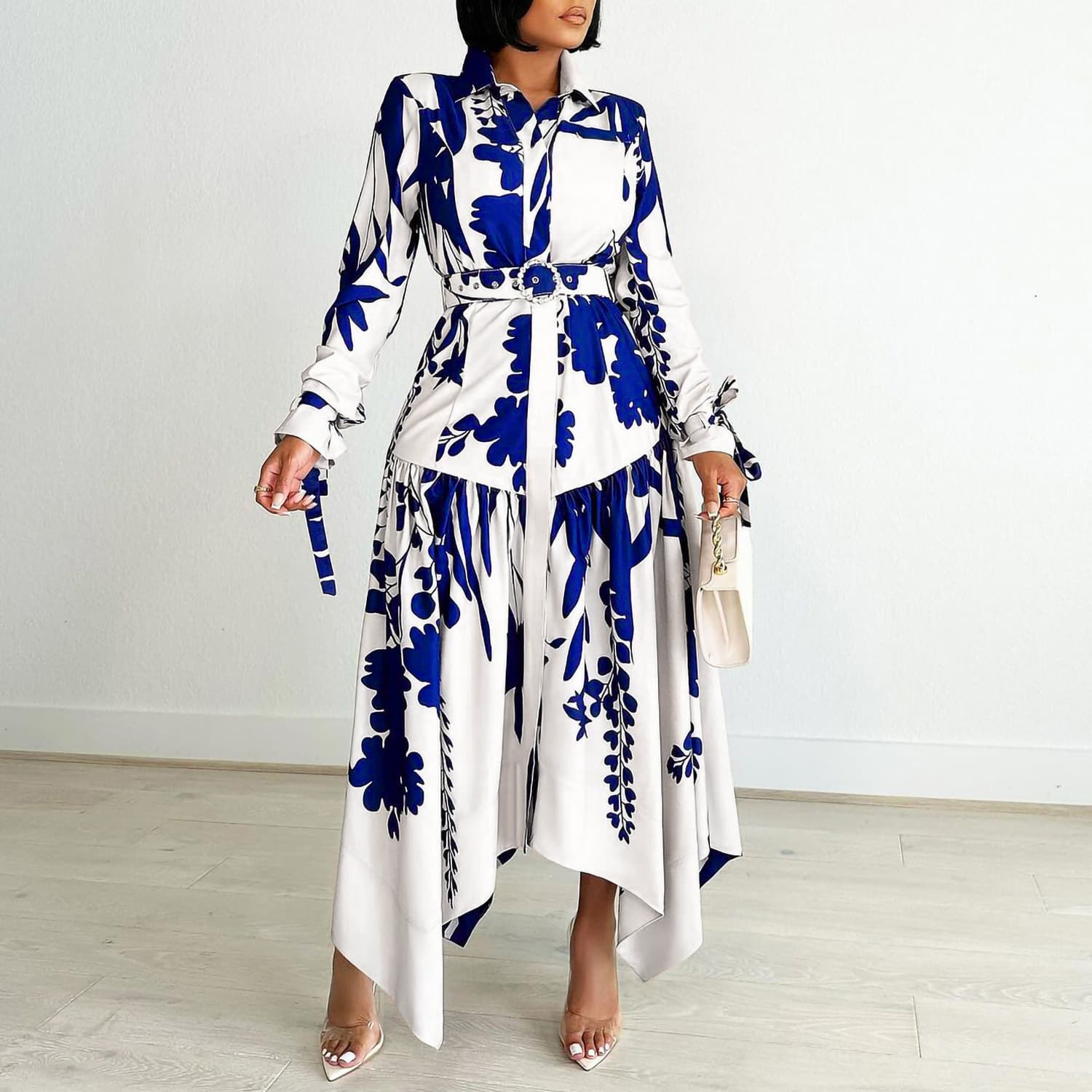 Women's temperament printed irregular lapel foreign trade dress