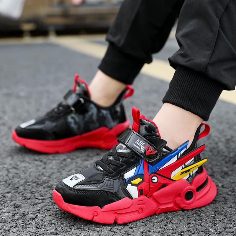 Boys' Spring And Autumn New Style Fashionable Leather Comfortable Middle And Large Children's Running Shoes Casual Velcro Sports Shoes