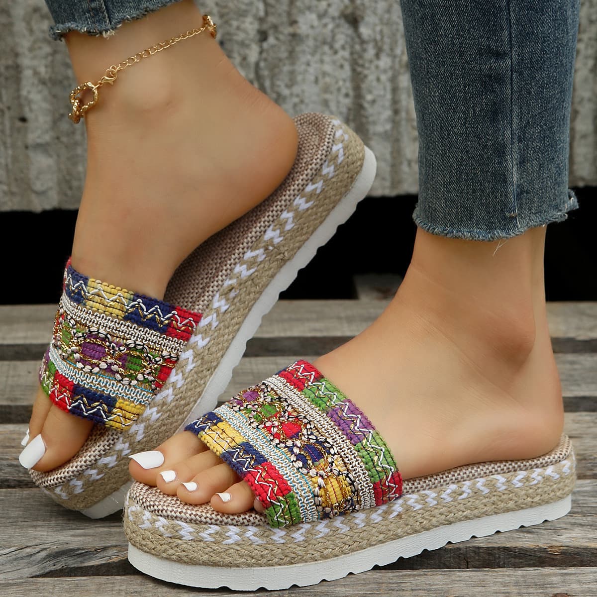 Plus-size Women's Thick Bottom Fish Mouth Twine Candy Slippers