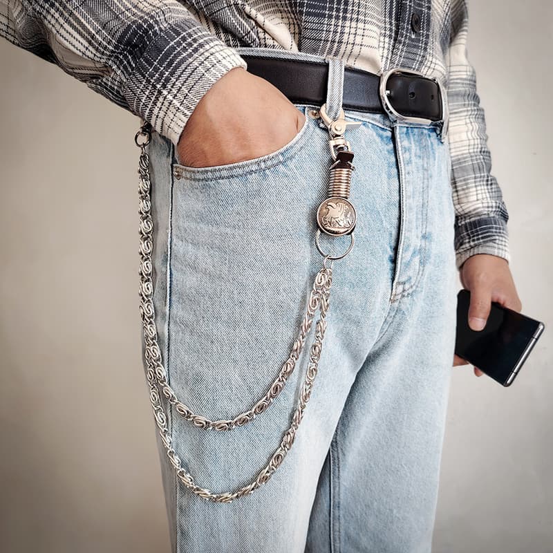 Punk Style Multi-Layer Chain Waist Accessory For Men & Women - Gothic Hip Hop Fashion Belt Chain For Jeans (Black & Brown Leather)​