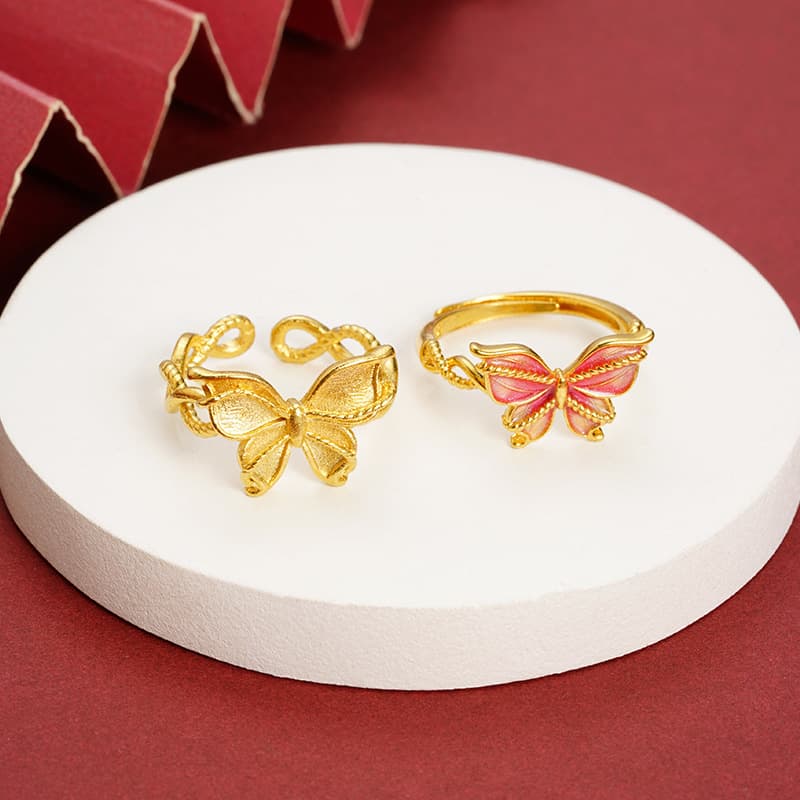 Gold-Plated Single Color Butterfly Ring For Women, Exquisite Fashionable Elegant Light Luxury Copper Plated Jewelry From