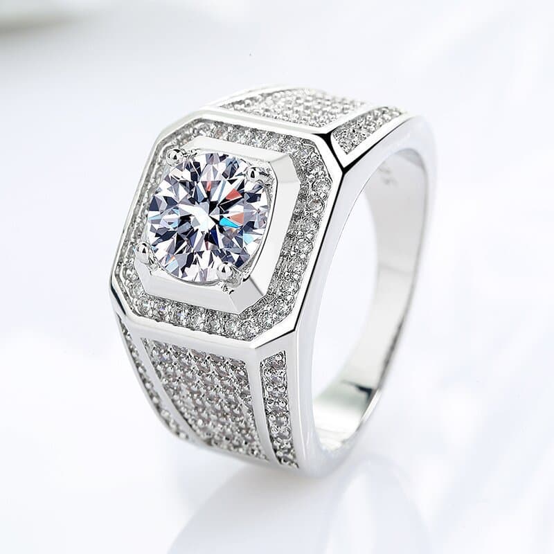 Classic Carbon High Simulation Men's Diamond Mosonite Platinum Plated Dominant Wedding Ring